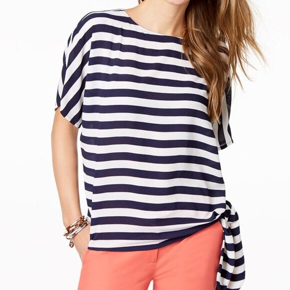 MICHAEL MICHAEL KORS Striped Tie-Hem Top - S - Picture 1 of 6